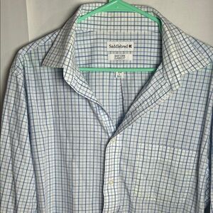 Saddlebred Men's Light Blue and White Checked Button-Down Shirt